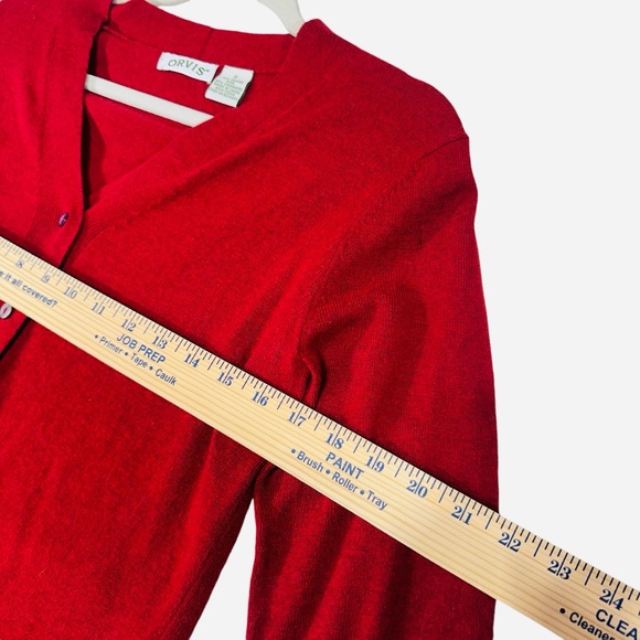 Orvis Merino Wool & Cashmere Blend V-Neck Cardigan Sweater - Crimson Red - Picture 5 of 8